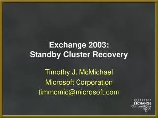 Exchange 2003: Standby Cluster Recovery