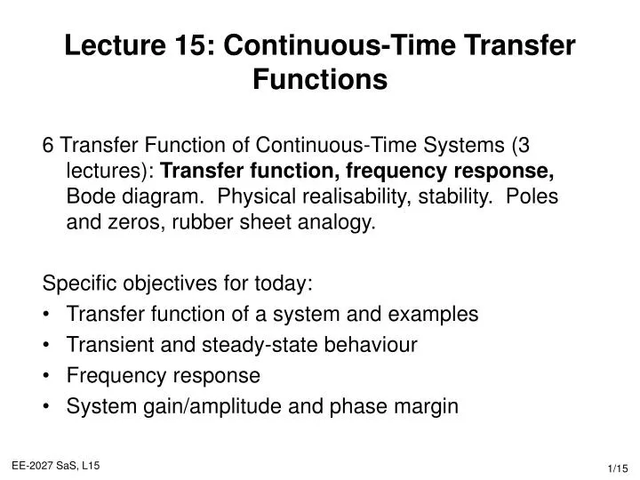 lecture 15 continuous time transfer functions