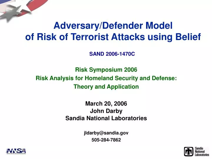 adversary defender model of risk of terrorist attacks using belief