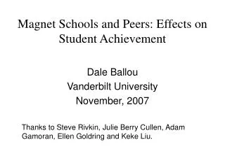Magnet Schools and Peers: Effects on Student Achievement