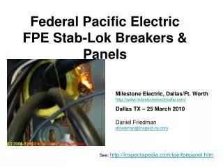 Federal Pacific Electric FPE Stab-Lok Breakers &amp; Panels