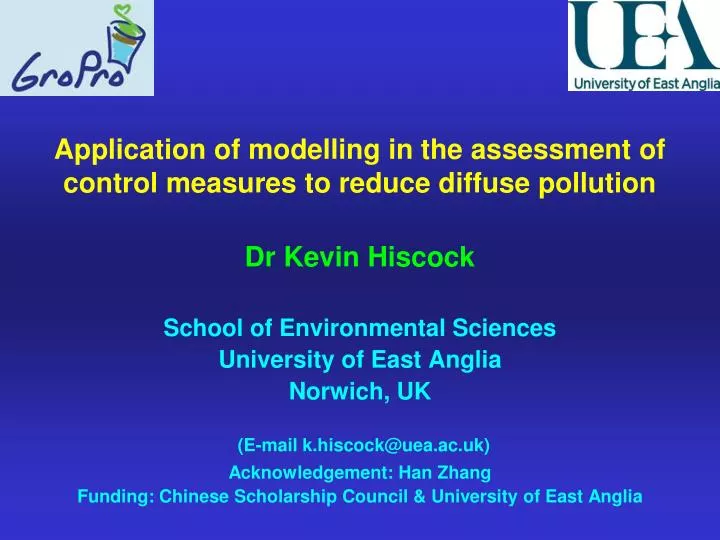 application of modelling in the assessment of control measures to reduce diffuse pollution