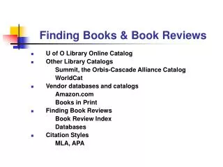 Finding Books &amp; Book Reviews