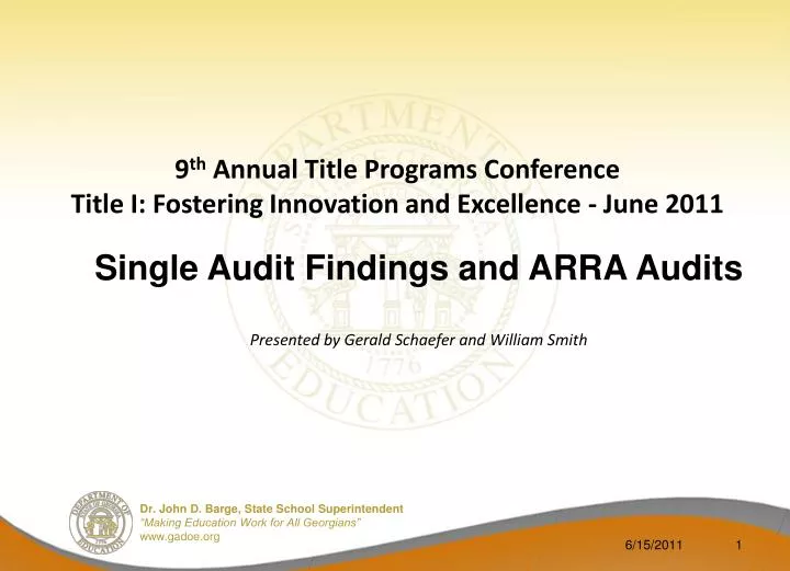 9 th annual title programs conference title i fostering innovation and excellence june 2011