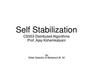Self Stabilization CS553 Distributed Algorithms Prof. Ajay Kshemkalyani by Islam Ismailov &amp; Mohamed M. Ali