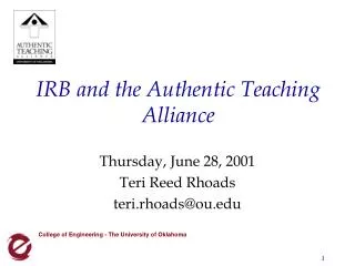 IRB and the Authentic Teaching Alliance