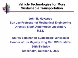 Vehicle Technologies for More Sustainable Transportation