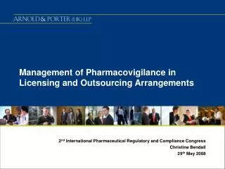Management of Pharmacovigilance in Licensing and Outsourcing Arrangements
