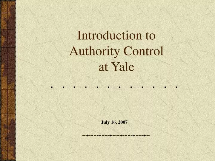 introduction to authority control at yale