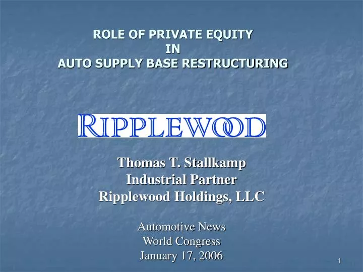 role of private equity in auto supply base restructuring