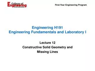 Engineering H191 Engineering Fundamentals and Laboratory I