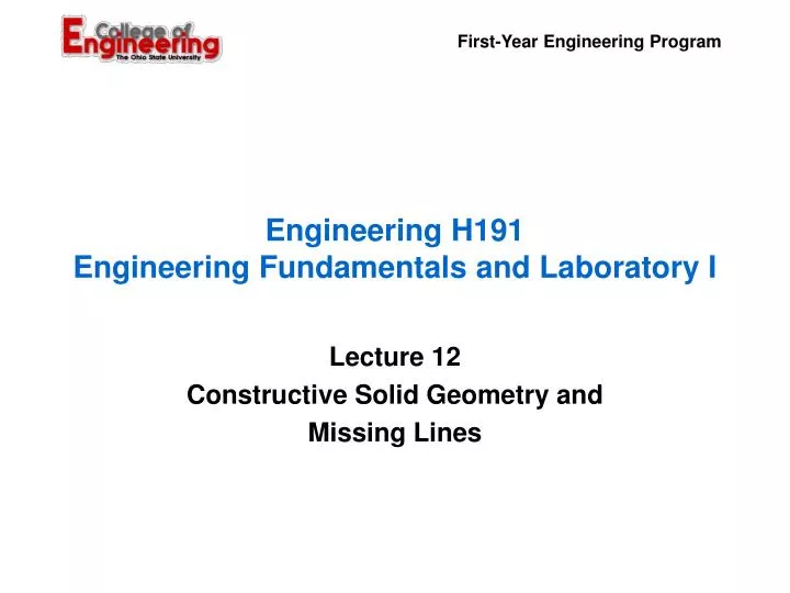 engineering h191 engineering fundamentals and laboratory i