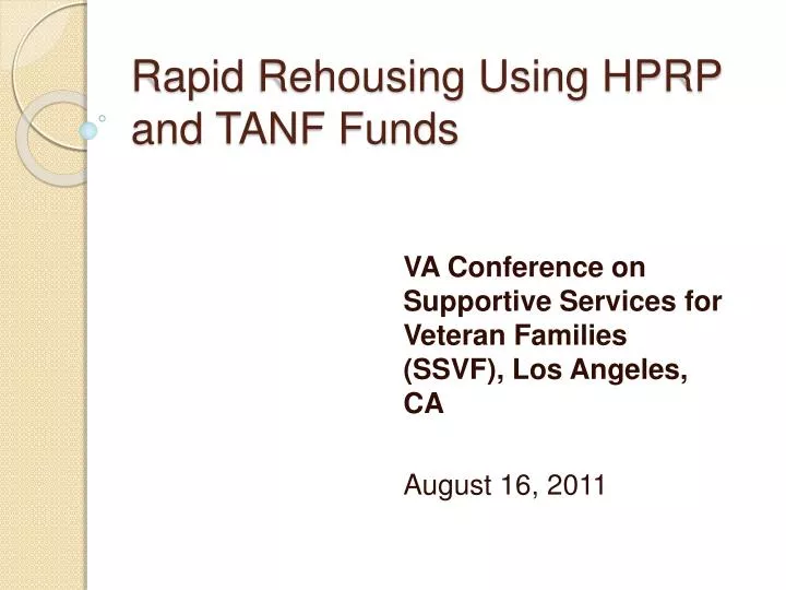 rapid rehousing using hprp and tanf funds