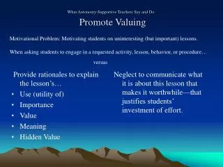 What Autonomy-Supportive Teachers Say and Do: Promote Valuing