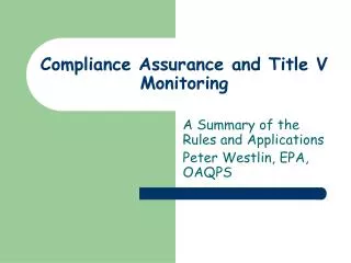 Compliance Assurance and Title V Monitoring