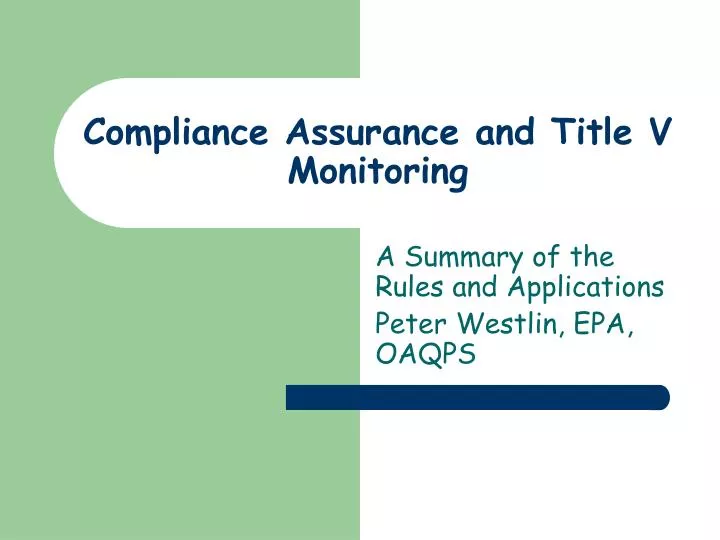 compliance assurance and title v monitoring