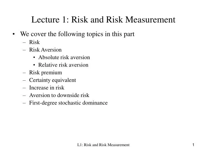 lecture 1 risk and risk measurement