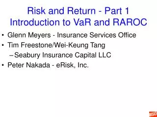 Risk and Return - Part 1 Introduction to VaR and RAROC