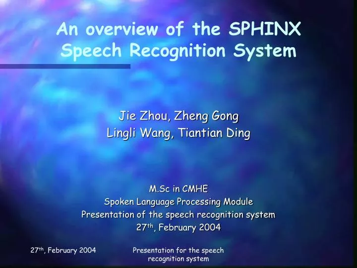an overview of the sphinx speech recognition system