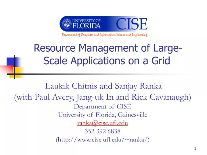 resource management of large scale applications on a grid