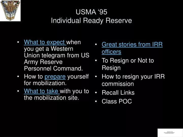 usma 95 individual ready reserve