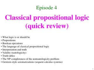 Classical propositional logic (quick review)
