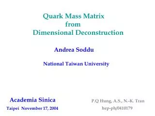 Quark Mass Matrix from Dimensional Deconstruction