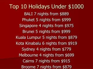 Top 10 Holidays Under $1000