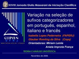 varia o na sele o de sufixos categorizadores em portugu s espanhol italiano e franc s
