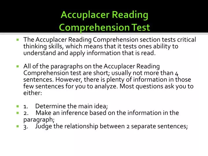 accuplacer reading comprehension test