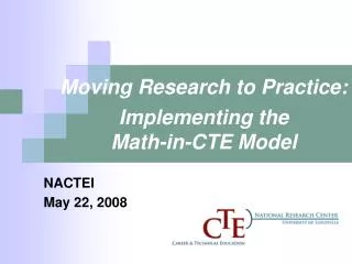 Moving Research to Practice: Implementing the Math-in-CTE Model