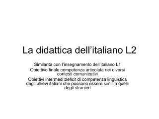 La didattica dell’italiano L2