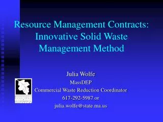 Resource Management Contracts: Innovative Solid Waste Management Method