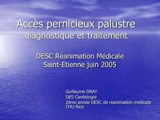 acc s pernicieux palustre diagnostique et traitement