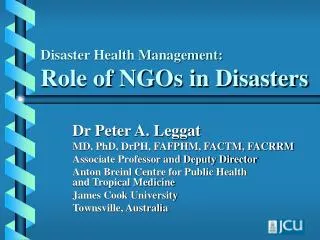 Disaster Health Management: Role of NGOs in Disasters
