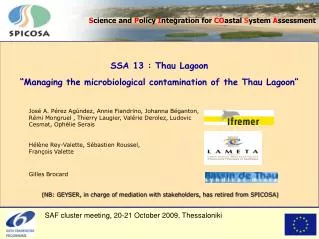 SSA 13 : Thau Lagoon “Managing the microbiological contamination of the Thau Lagoon”