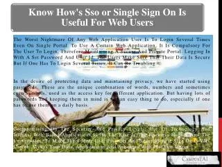 Know How's Sso or Single Sign On Is Useful For Web Users