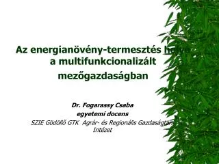 az energian v ny termeszt s helye a multifunkcionaliz lt mez g azdas gban
