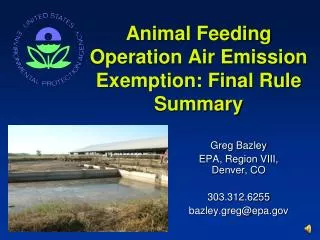 Animal Feeding Operation Air Emission Exemption: Final Rule Summary
