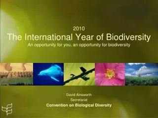 2010 The International Year of Biodiversity An opportunity for you, an opportunity for biodiversity
