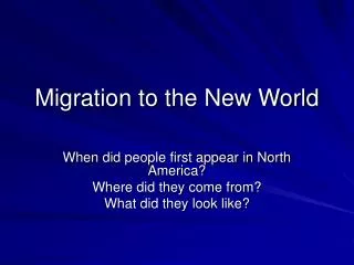 Migration to the New World