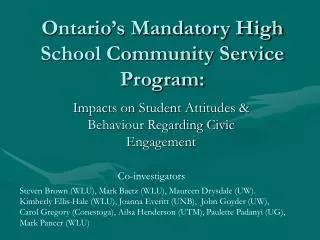 Ontario’s Mandatory High School Community Service Program: