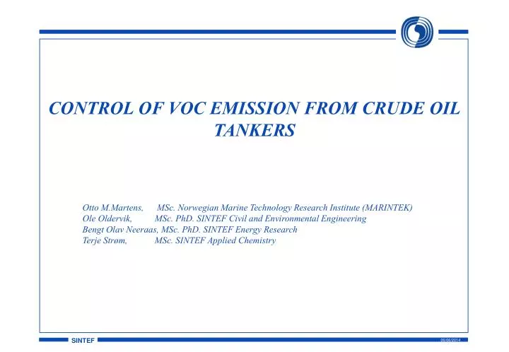 control of voc emission from crude oil tankers