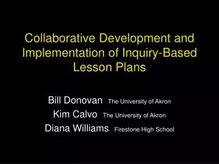 Collaborative Development and Implementation of Inquiry-Based Lesson Plans