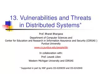 13. Vulnerabilities and Threats in Distributed Systems *