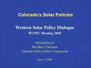 Colorado’s Solar Policies