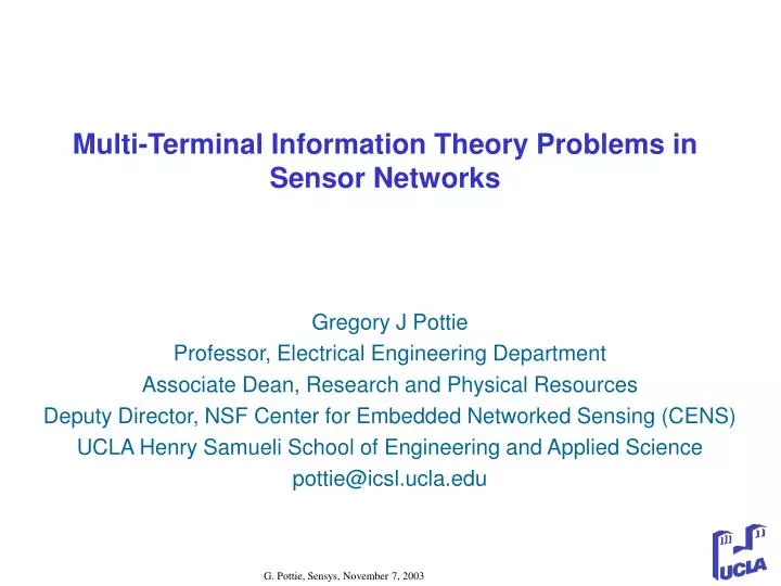 multi terminal information theory problems in sensor networks