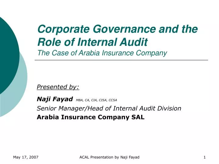 corporate governance and the role of internal audit the case of arabia insurance company