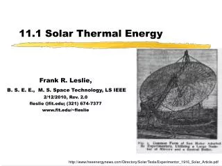 11.1 Solar Thermal Energy
