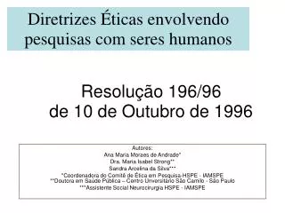 Resolução 196/96 de 10 de Outubro de 1996